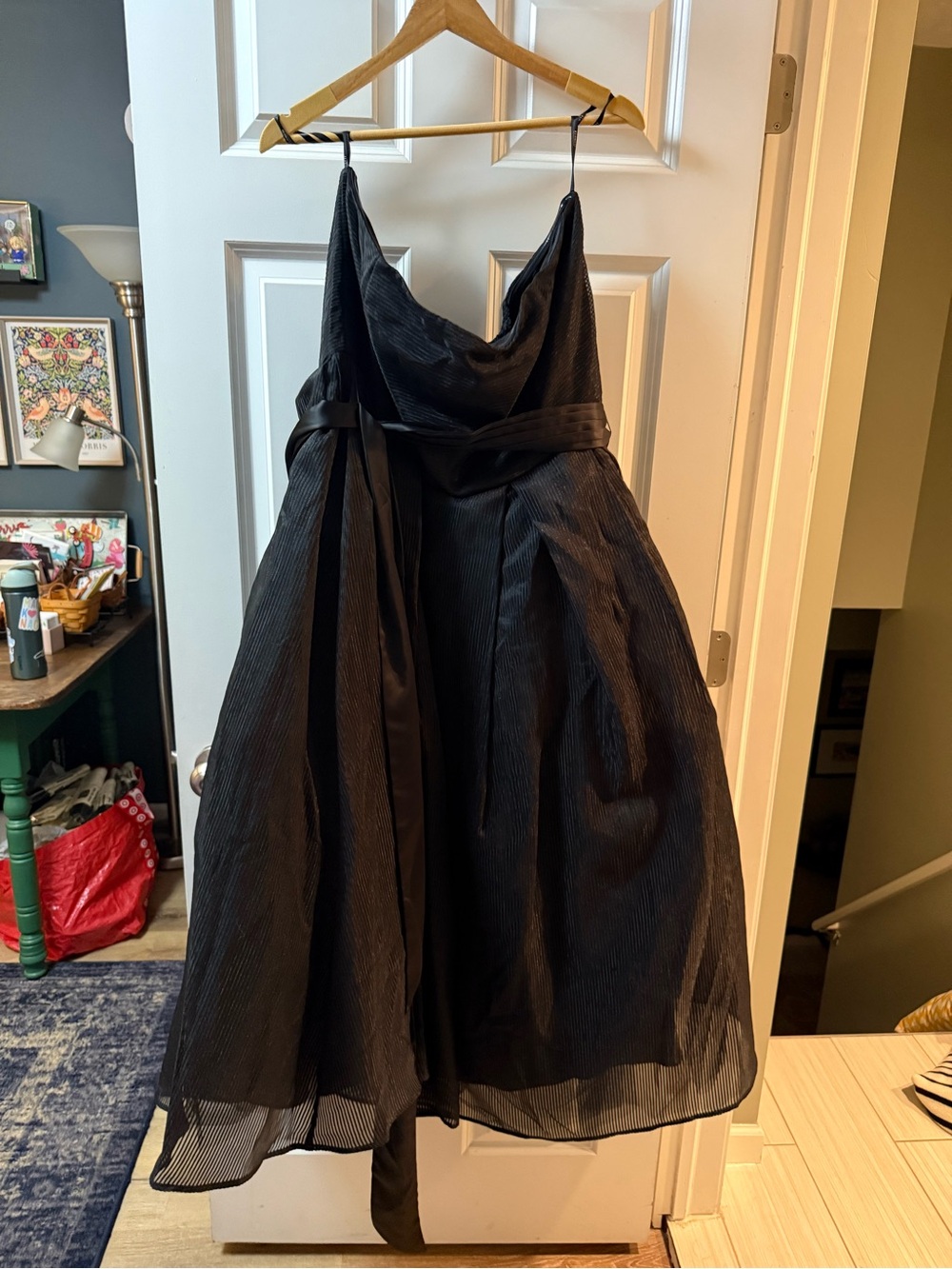 Eloquii Black Cowl Neck Party Dress with Satin Waist Tie